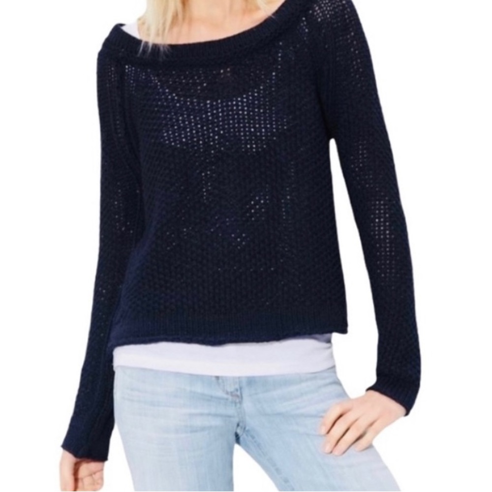 Free People Sahara Star Chunky Navy Pullover Sweater